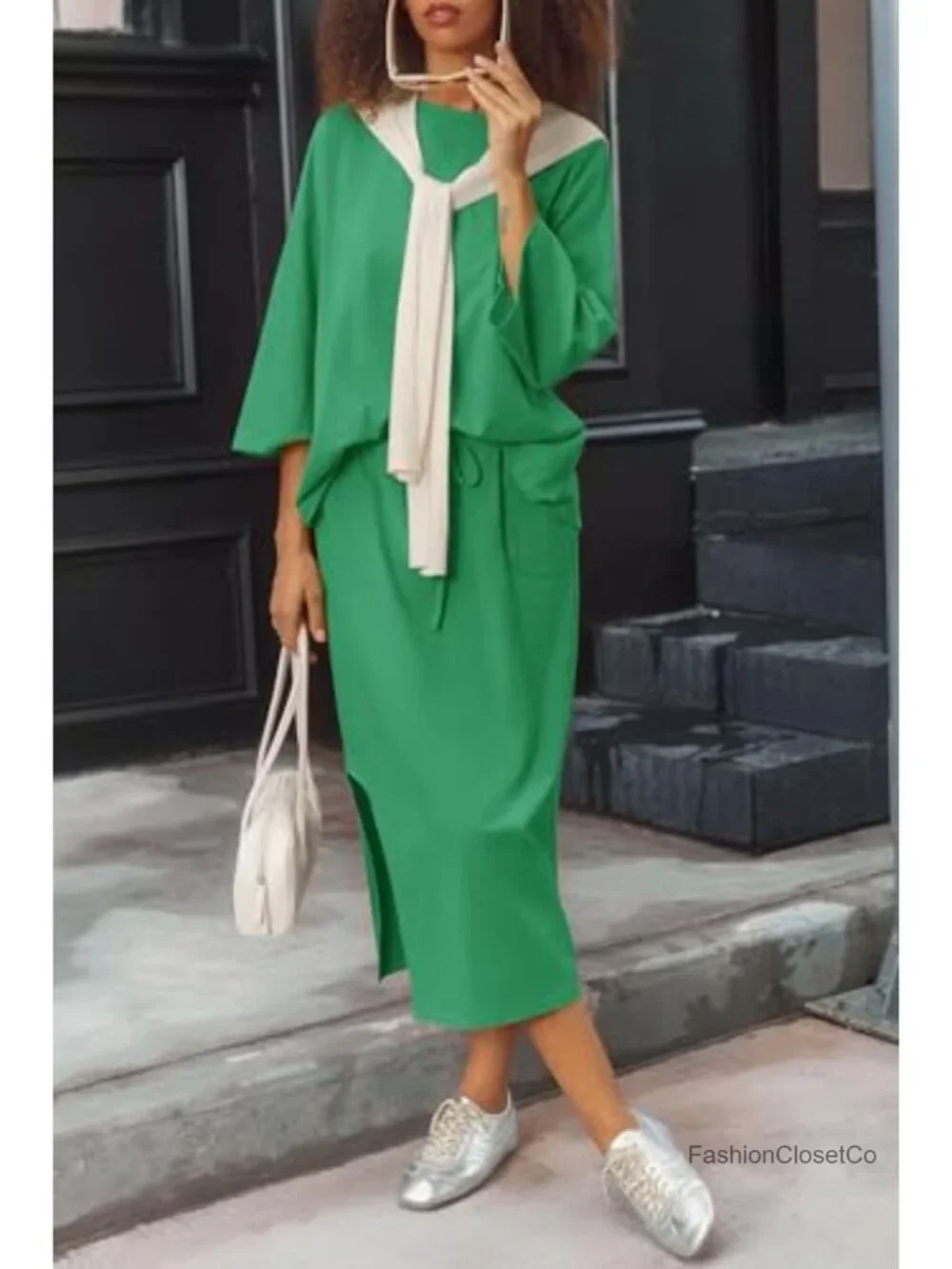 2 Piece Skirt Set Oversized 3/4 Sleeve Top and Maxi Skirt Matching Outfits